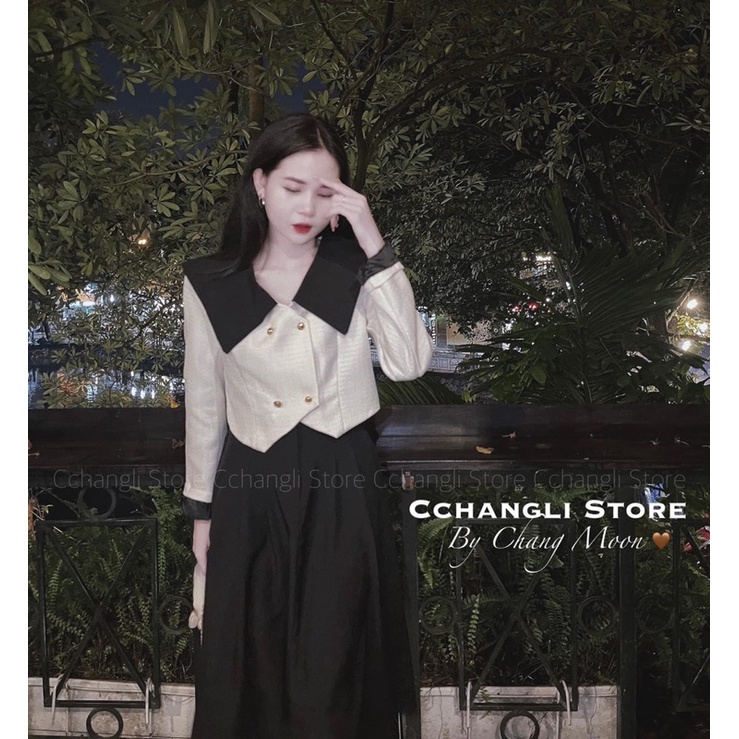 (A05)Set Áo dạ Pha cổ màu kèm chân váy nhung siêu xinh