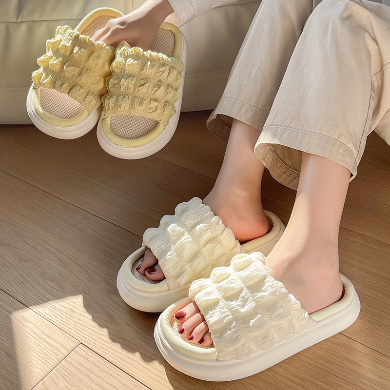 Dép đi trong nhà vải dệt cao cấp đế cói thông thoáng, Đế cao 3cm Siêu Êm MSP: 88S-1