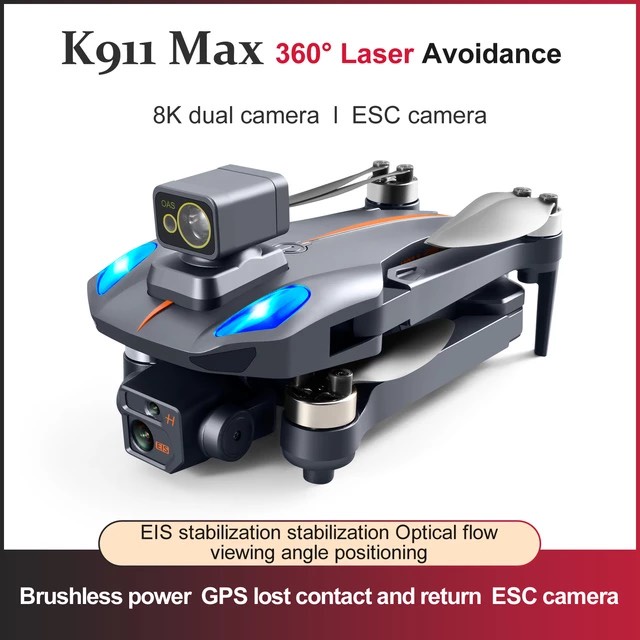 Máy bay Flycam K911 Max 2 Camera Cảm Biến Chánh Va Chạm 360 Độ tầm Xa 1200M Bay 20 Phút Động Cơ Không chổi Than