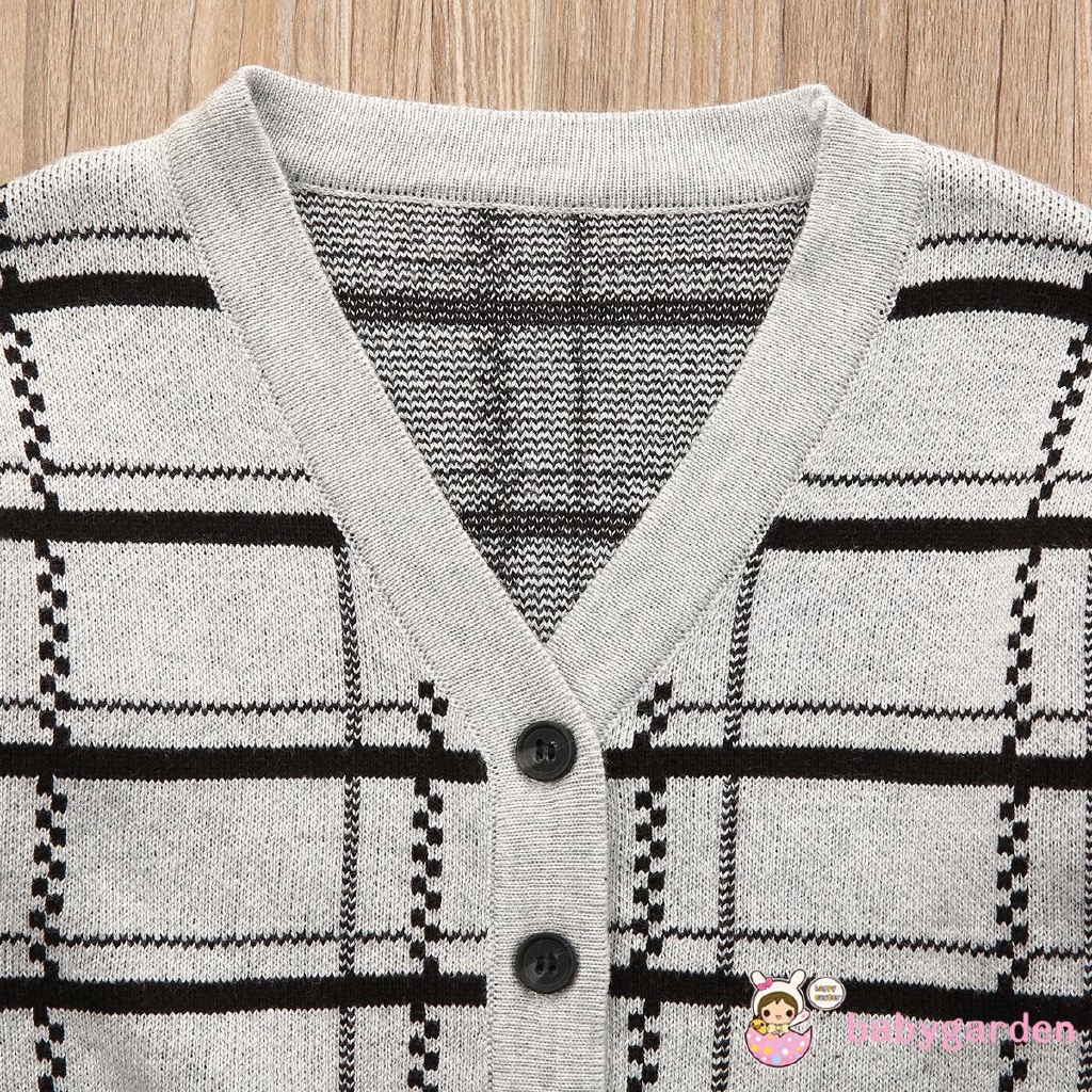 ღ♛ღUnisex Baby Boy OR Girl Knitted Plaid Sweater Cardigan Warm Outwear