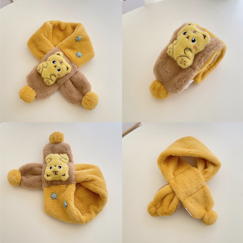 Khăn Choàng Cổ Dày Dặn Chống Gió Đính Búp Bê Hoạt Hình Dễ Thương Cho Bé