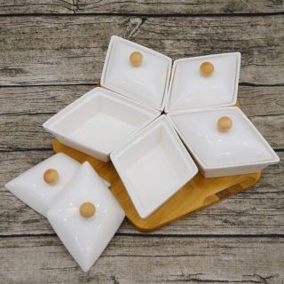 Bộ khay mứt sứ trắng