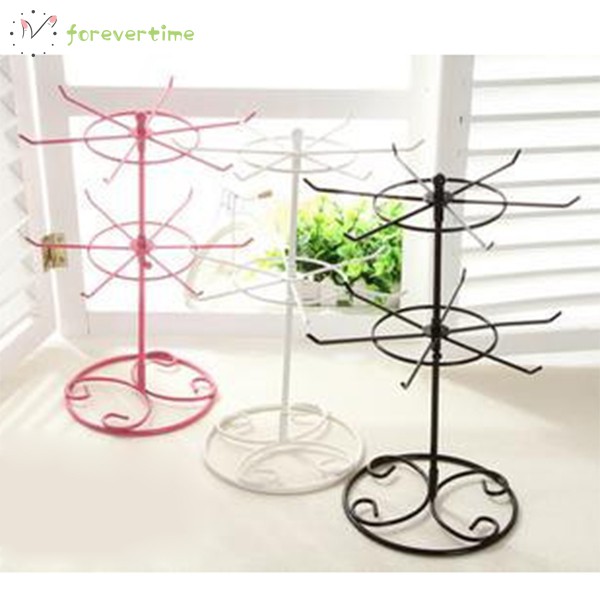 ☞ Phụ kiện trang sức☜ Double Tier Metal Rotating Jewelry Stand Earring Necklace Display Holes Holder Rack
