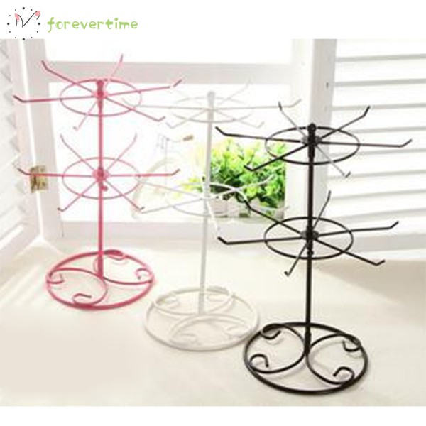 ☞ Phụ kiện trang sức☜ Double Tier Metal Rotating Jewelry Stand Earring Necklace Display Holes Holder Rack