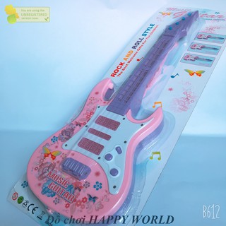 [Nhạc sĩ đàn Guitar tương lai] ĐÀN GHI TA HỒNG PHONG CÁCH ĐÁNG YÊU SIÊU ĐẸP - Đèn nhấp nháy, phát nhạc dùng pin