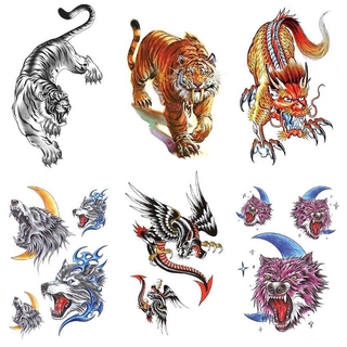 Dưới Hổ Đầu Sói Màu Động Vật Trung Quốc Truyền Thống Totem Nam Cá Tính Mô Phỏng Hình Xăm Dán Hình Xăm Dán Chống Thấm Nướ