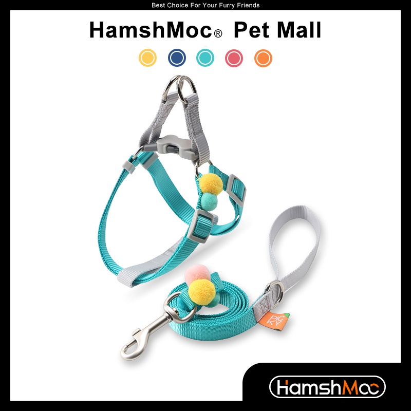 HamshMoc Bộ dây dắt thú cưng đi dạo bằng nylon mềm bền có thể điều chỉnh