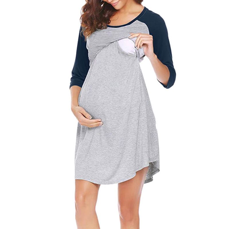 Đầm Bầu Dáng Xòe Cổ Tròn Thời Trang