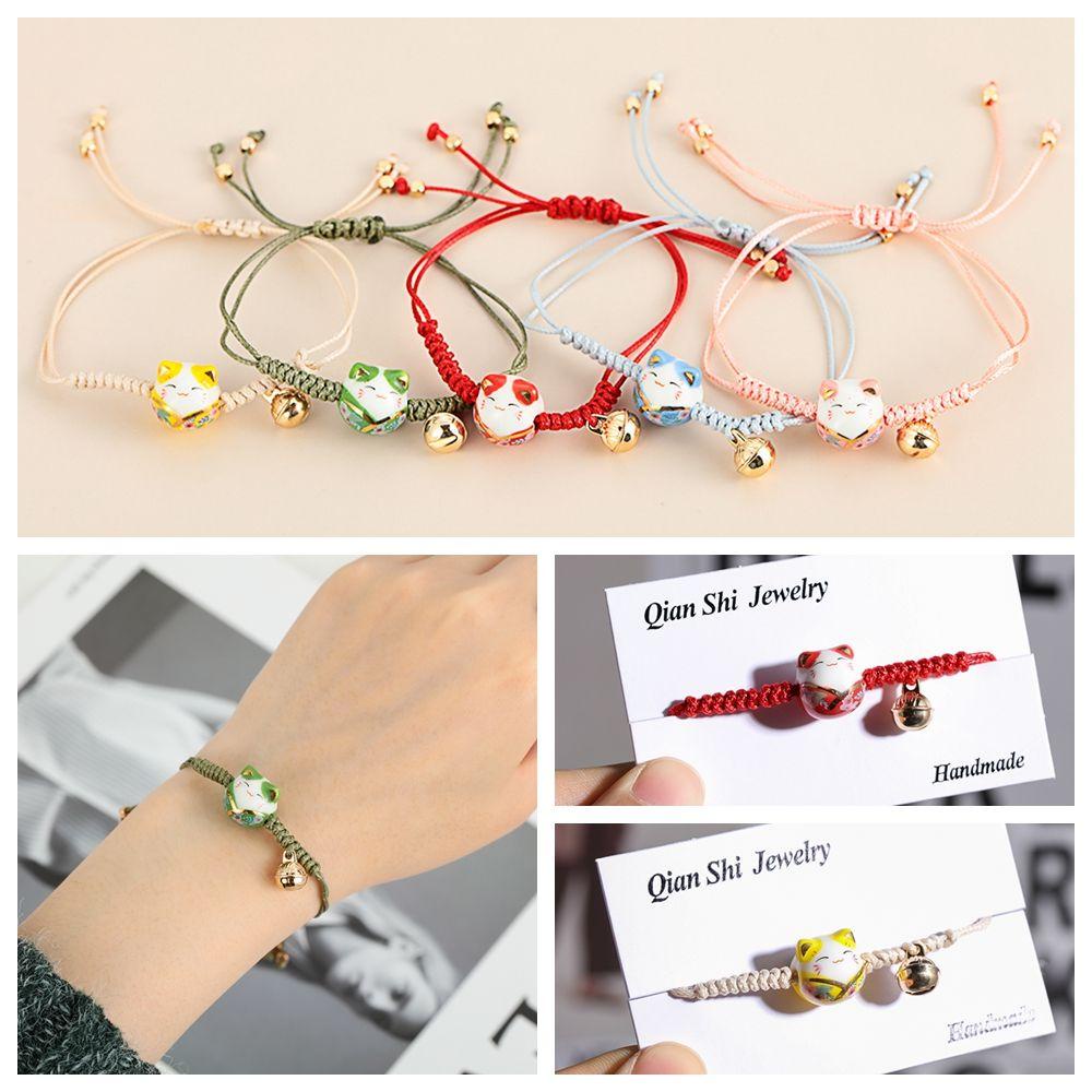 Vòng Đeo Tay Hình Mèo May Mắn Bằng Sứ Có Thể Điều Chỉnh