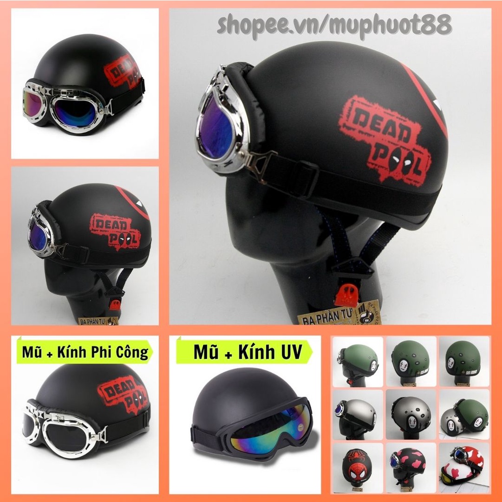 Mũ Bảo Hiểm nửa đầu 1/2 tem Rock, Captain, Đen Trơn, Iron Man_ Nón Bảo Hiểm Phượt Nửa Đầu thời trang