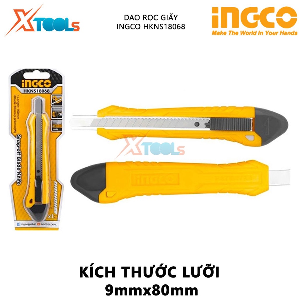 Dao rọc giấy INGCO HKNS18068 dao cắt giấy có chiều dài 150mm, kích thước lưỡi 9mmx80mm sắc bén, nhỏ gọn, độ bền cao