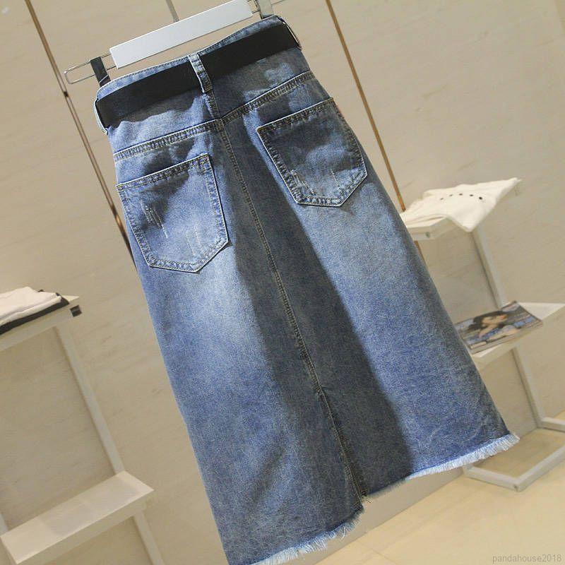 Chân Váy Denim Lửng Xẻ Tà Lưng Cao Khoét Lỗ Màu Trơn Dây Khóa Kéo Thời Trang Xuân Hè Dành Cho Nữ | BigBuy360 - bigbuy360.vn