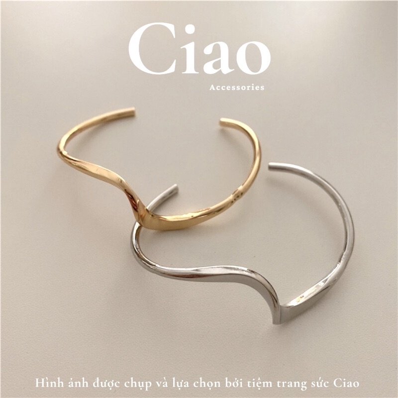 [TRENDY] Vòng tay/ Lắc tay mạ bạc thiết kế hoạ tiết gợn sóng đơn giản Ciao accessories