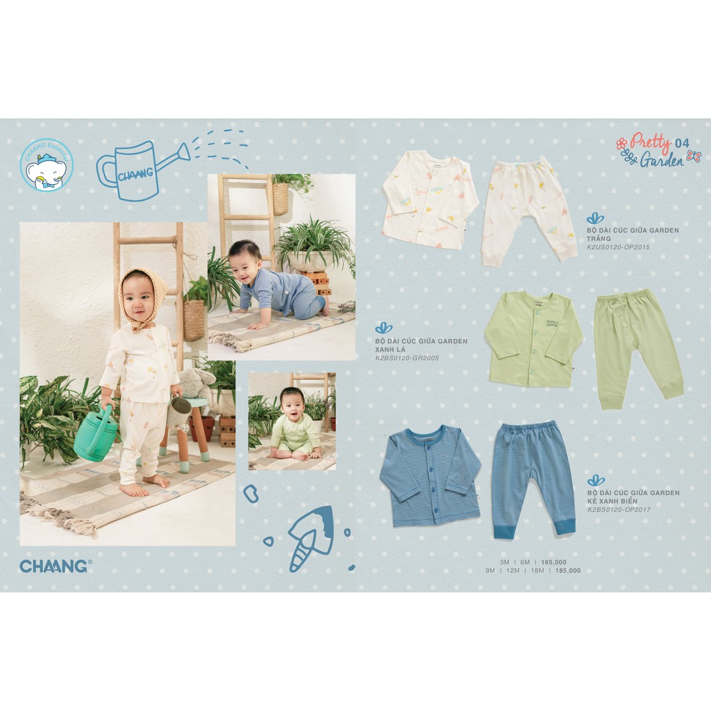 Bộ dài tay cúc giữa Chaang vải cotton mềm mịn