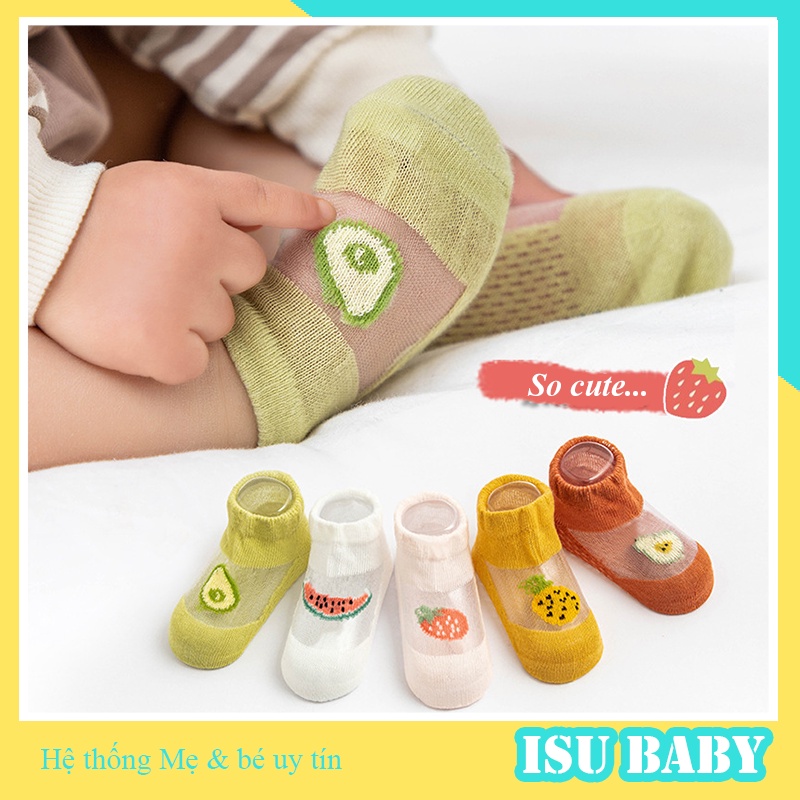 Set 5 tất lưới cho bé gái bé trai từ 0 đến 3 tuổi, có phối ren thêu hình xinh xắn ISU Baby