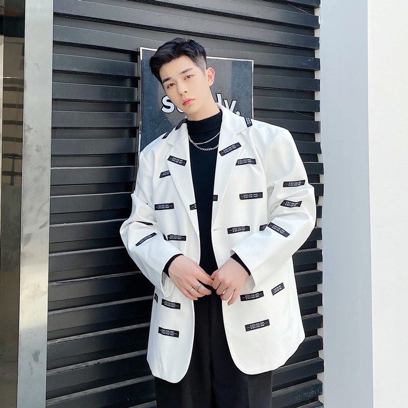 Áo khoác blazer nam nữ Unisex form suông dáng dài màu trắng phong cách trẻ trung thời trang cá tính M133HD | WebRaoVat - webraovat.net.vn