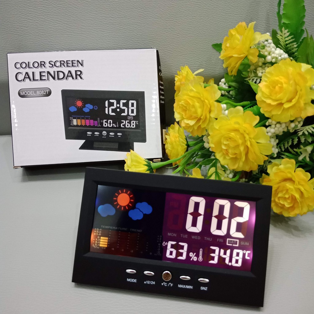 Đồng Hồ Để Bàn LED LCD Báo Thức Thời Tiết Cảm Biến Âm Thanh Cao Cấp 8082T
