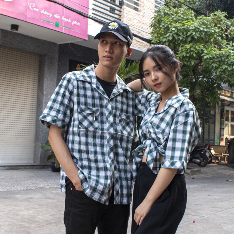 Áo nam ngắn tay họa tiết sọc caro phong cách Hàn Quốc trẻ trung năng động