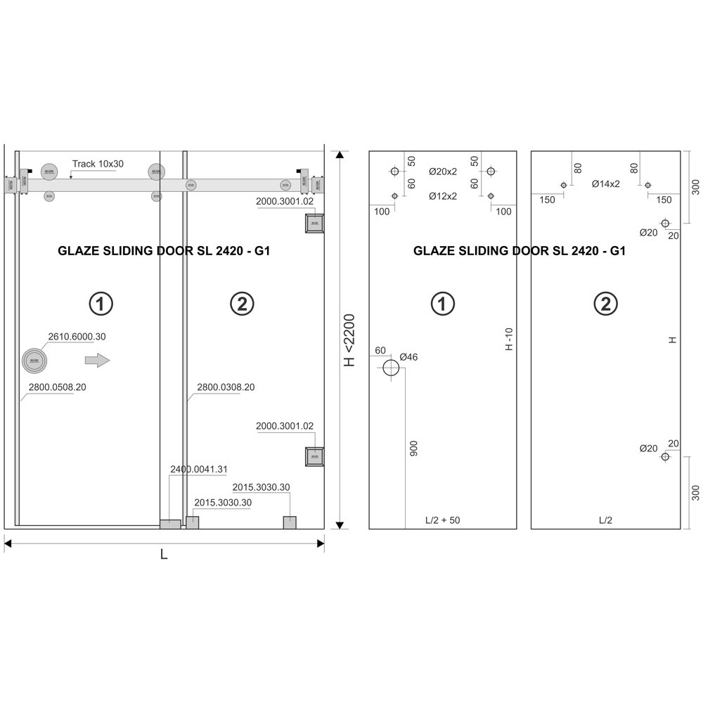 Bộ cửa lùa trượt dùng cho kính - Glaze 2420-G1