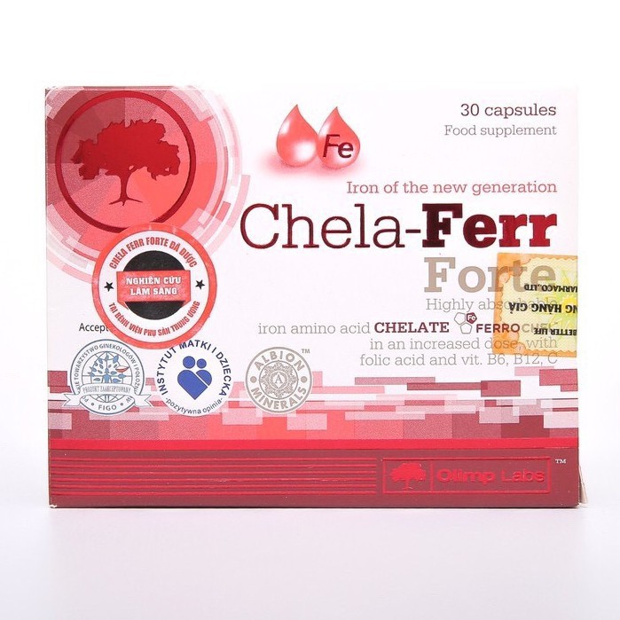 Chela Ferr Forte hộp 30 viên bổ sung sắt sinh học bà bầu - Chính hãng Ba Lan