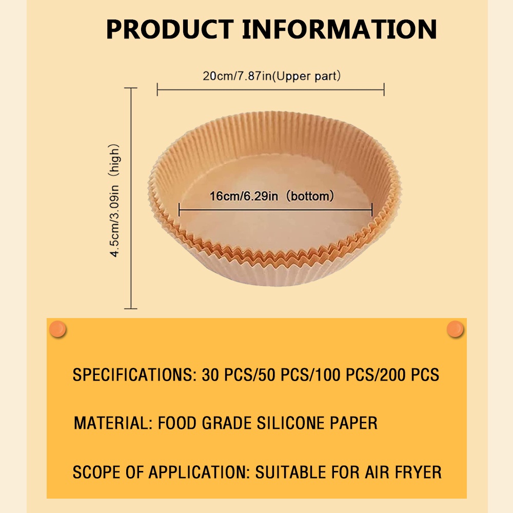 Bộ 30 Giấy Lót Chống Dính Dùng Một Lần Cho Nồi Chiên Không Dầu