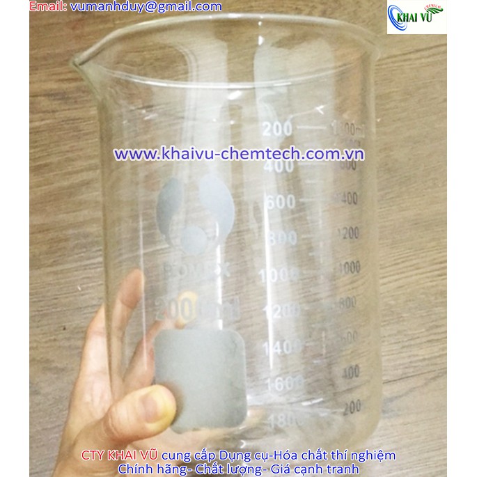 CỐC ĐỐT 2000ml thủy tinh chia vạch chịu nhiệt/Beaker 2000ml