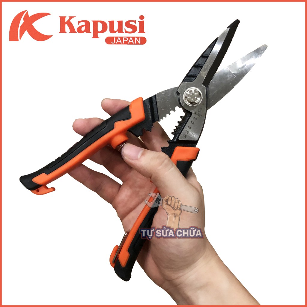 Kéo cắt cáp, tuốt dây điện, bấm đầu cos đa năng loại nhọn Kapusi K-9170