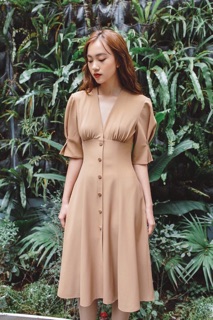 Đầm công sở kem nút bọc, váy dạo phố vnxk (kèm hình thật)