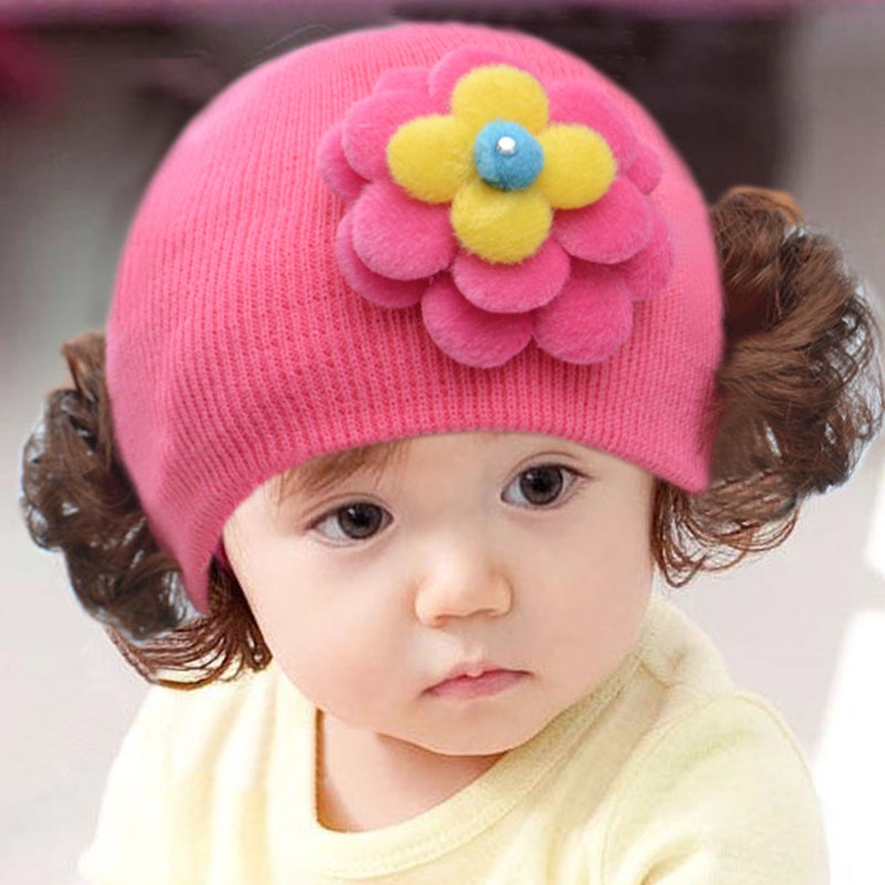 Mũ Beanie Dệt Kim Co Giãn In Họa Tiết Hoạt Hình Mèo Phối Tóc Giả Thời Trang Xuân Thu Cho Bé Sơ Sinh Từ 0-18 Tháng Tuổi