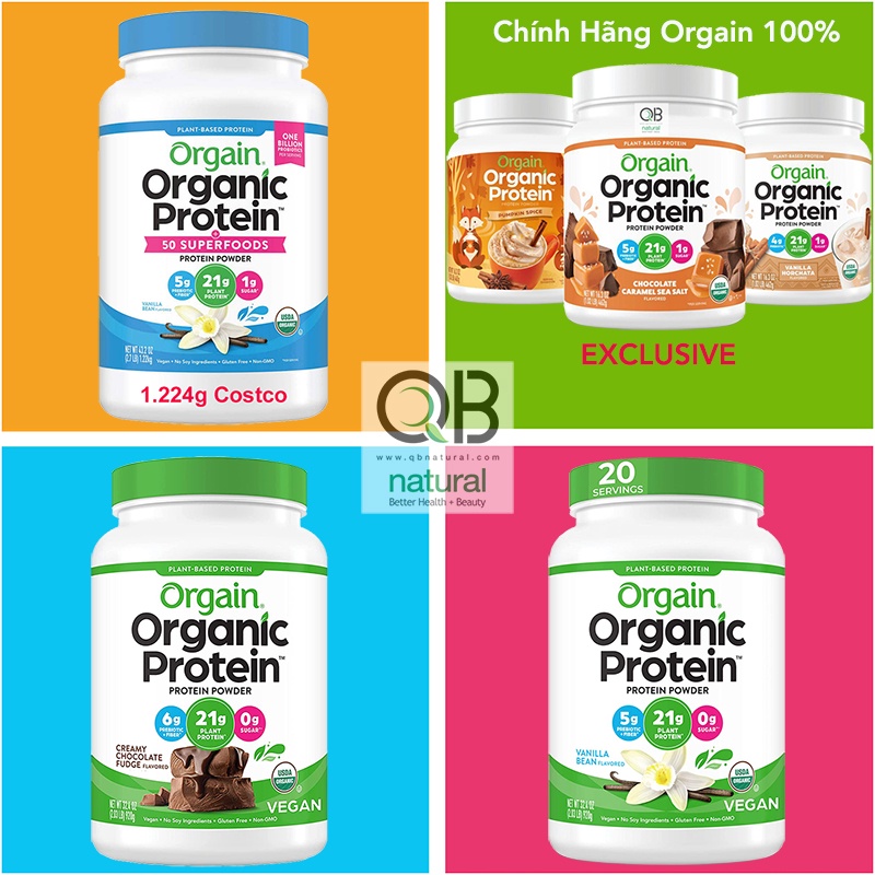 Bột Pha uống làm bánh Protein Organic Orgain bổ dưỡng, Pha với sữa, làm bánh nướng USDA