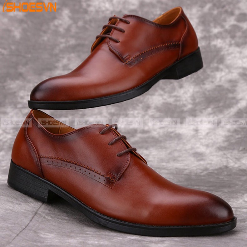 Giày da nam công sở ISHOESVN IS375 - Giày buộc dây cao cấp giày ishoes