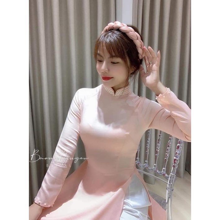 Áo Dài Lụa Ngọc Trai Đính Hạt- Áo Dài Cà Ri