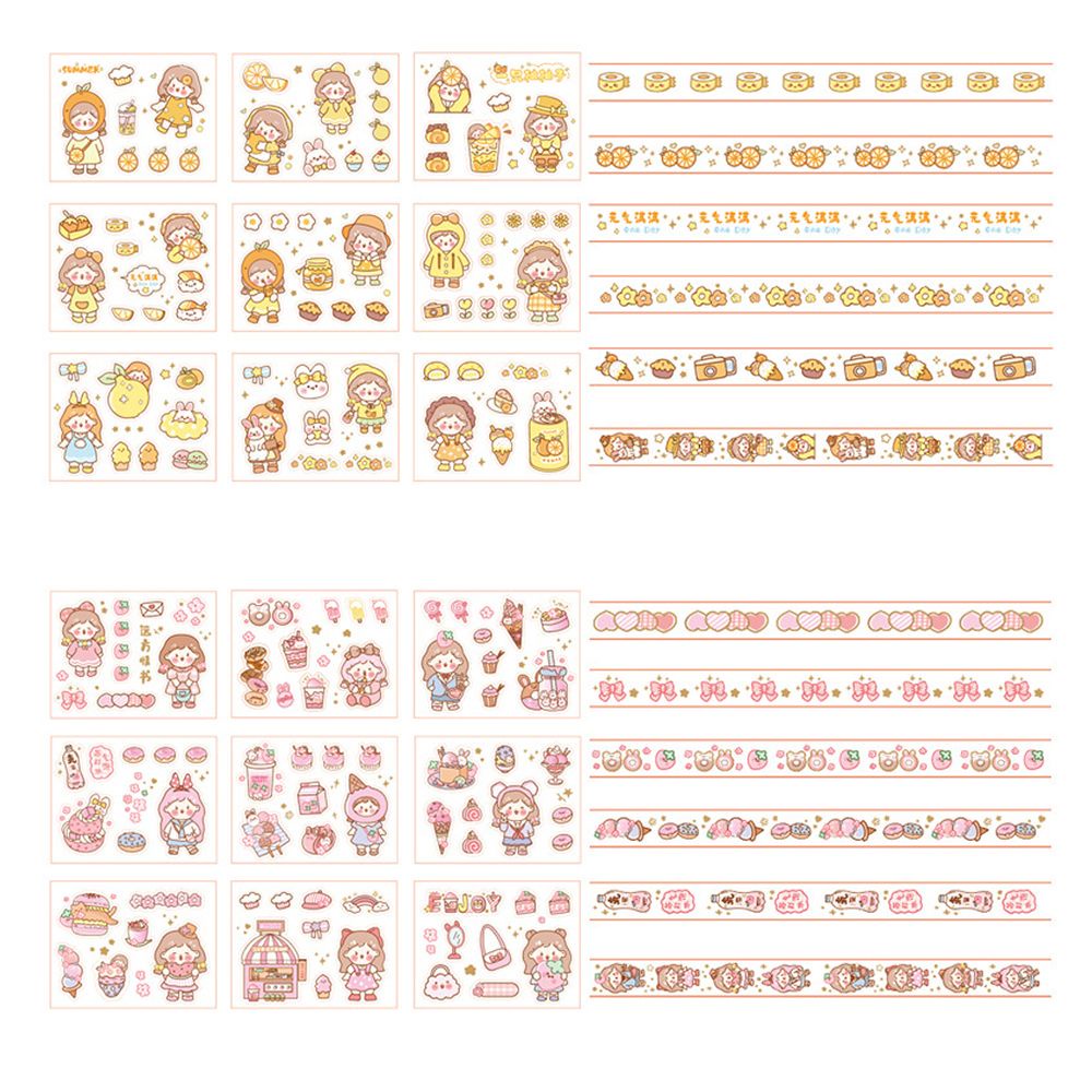 5 Cuộn băng keo dán trang trí sổ tay họa tiết hoạt hình dễ thương kèm 9 sticker diy