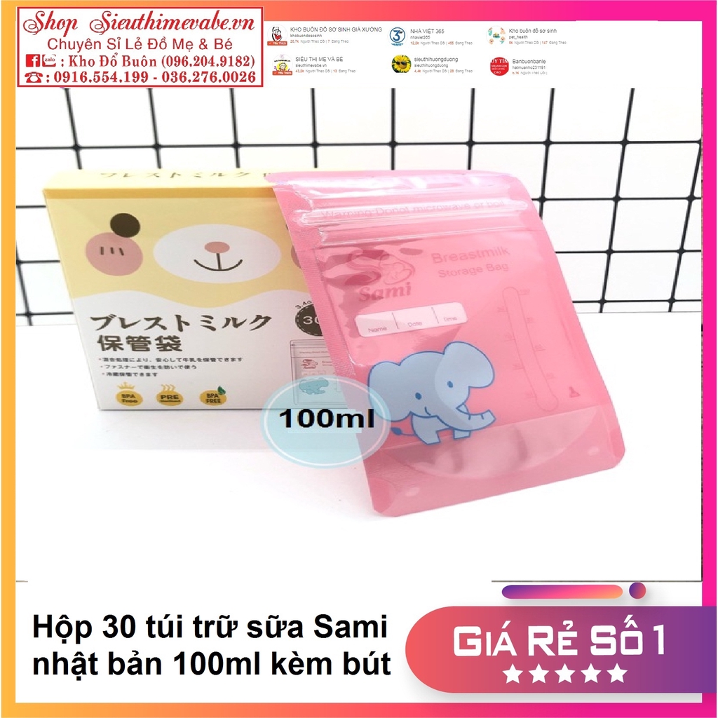 Hộp 30 túi trữ sữa Sami nhật bản 100ml tặng bút ghi thông tin