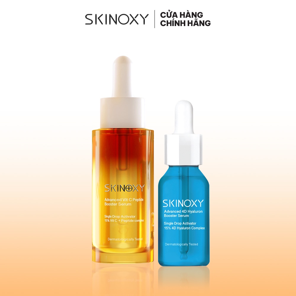 Bộ Đôi Dưỡng Ẩm ,Sáng da 15% BOOSTER SKINOXY ADVANCED VIT C PEPTIDE 30ml + 4D HYALURON 9ml