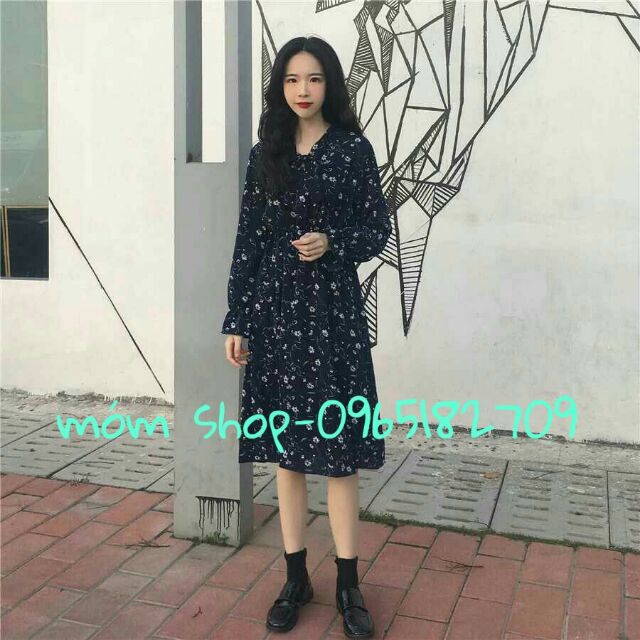 Váy đầm hoa nhí cột nơ xinh xắn phong cách Hàn Quốc