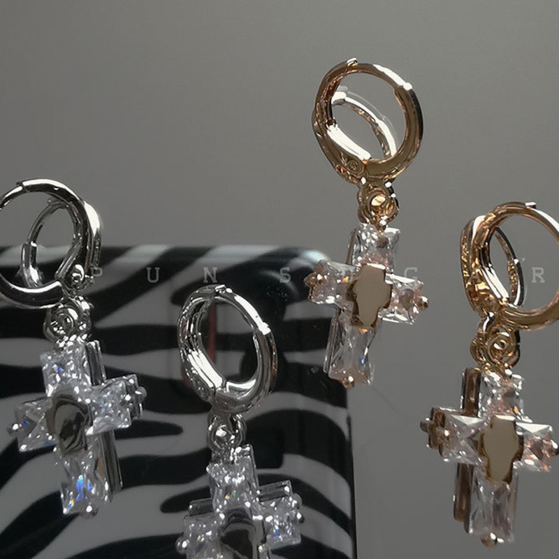 Bông tai hình thánh giá đính đá phong cách hiphop thời trang tinh tế retro sang trọng 19A1556