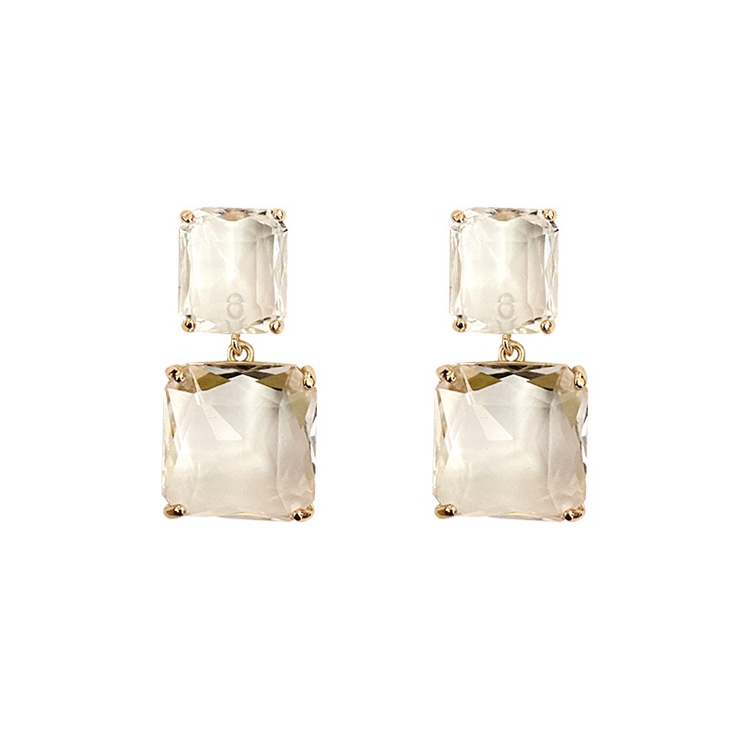 Bông Tai Hình Vuông Đính Pha Lê Nhân Tạo Trong Suốt Phong Cách Hàn Quốc