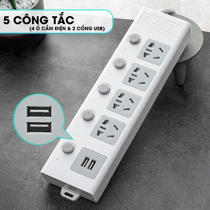 Ổ Cắm Điện Thông Minh 4 Cổng 2500W 2 Cổng Usb Độc Lập Tự Động Dài 1.8m An Toàn Tiết Kiệm Điện Năng Handtown