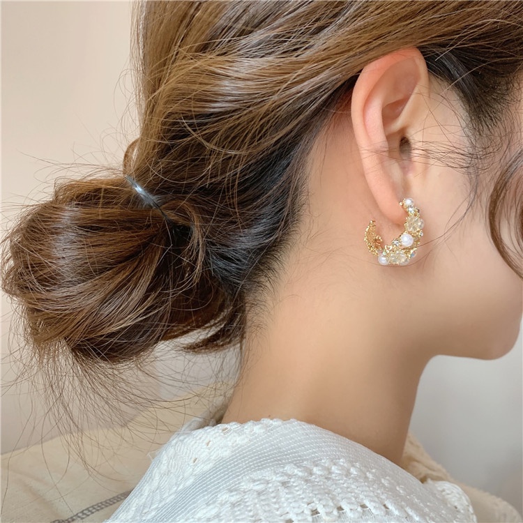 Khuyên Tai Hình Bông Hoa Đính Hạt Ngọc Trai Thời Trang Cho Nữ