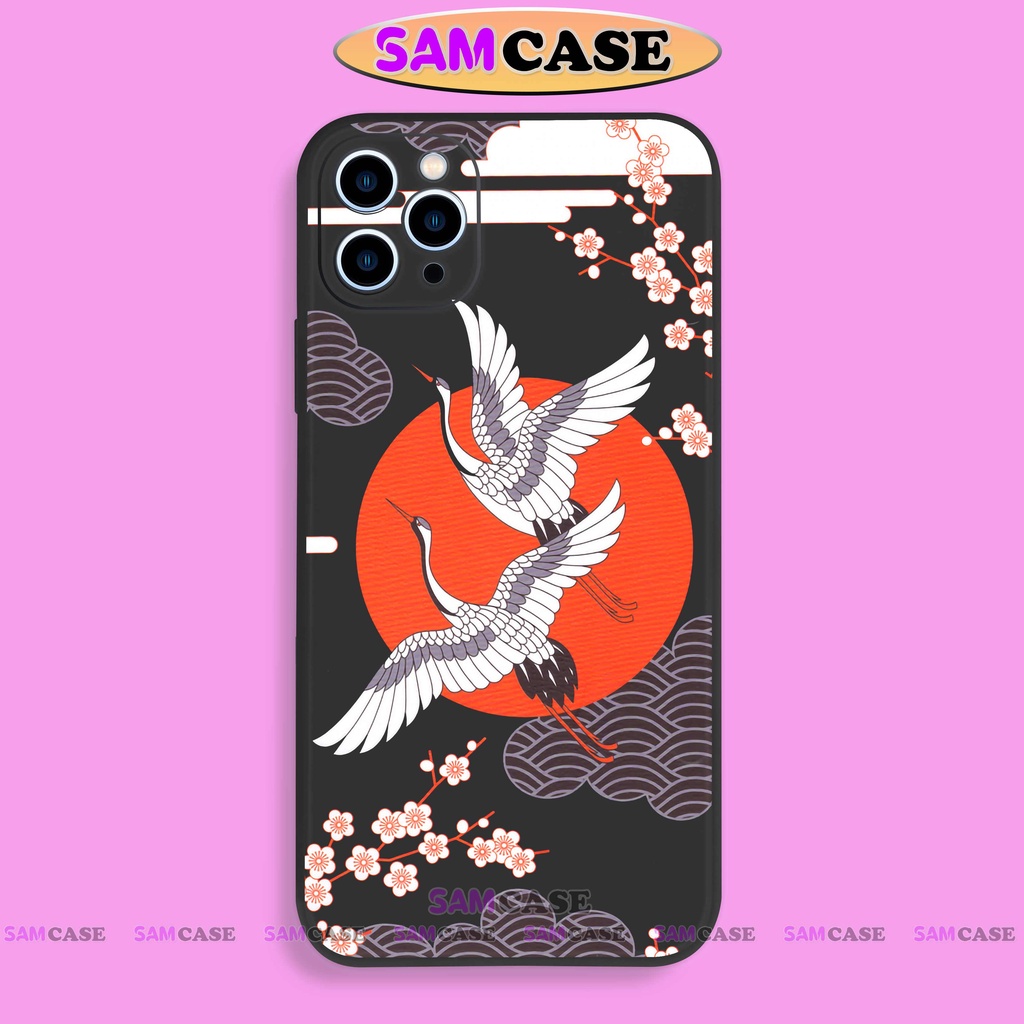 Ốp lưng điện thoại iPhone Chim hạc cạnh viền vuông silicon dẻo bảo vệ cam ip 6/6s/7/8/X/XS/XR/11/12/13/14 Pro Plus Max