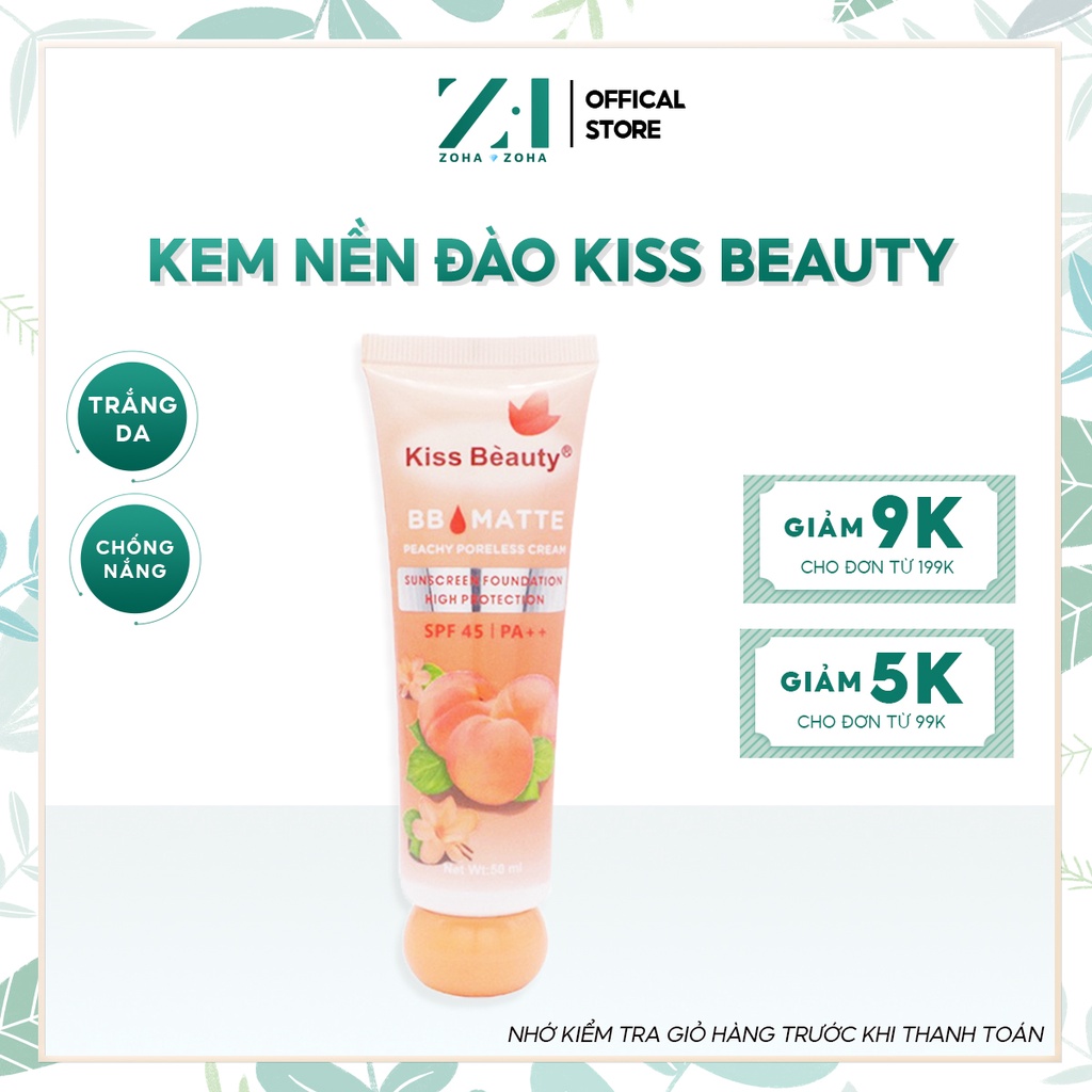 Kem Nền BB Che Khuyết Điểm Matte đào Kiss Beauty Chống Nắng SPF 45/PA+++  zoha