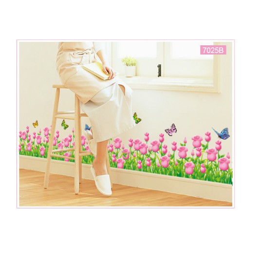 Decal trang trí chân tường - Hoa Hồng Nhạt nhí