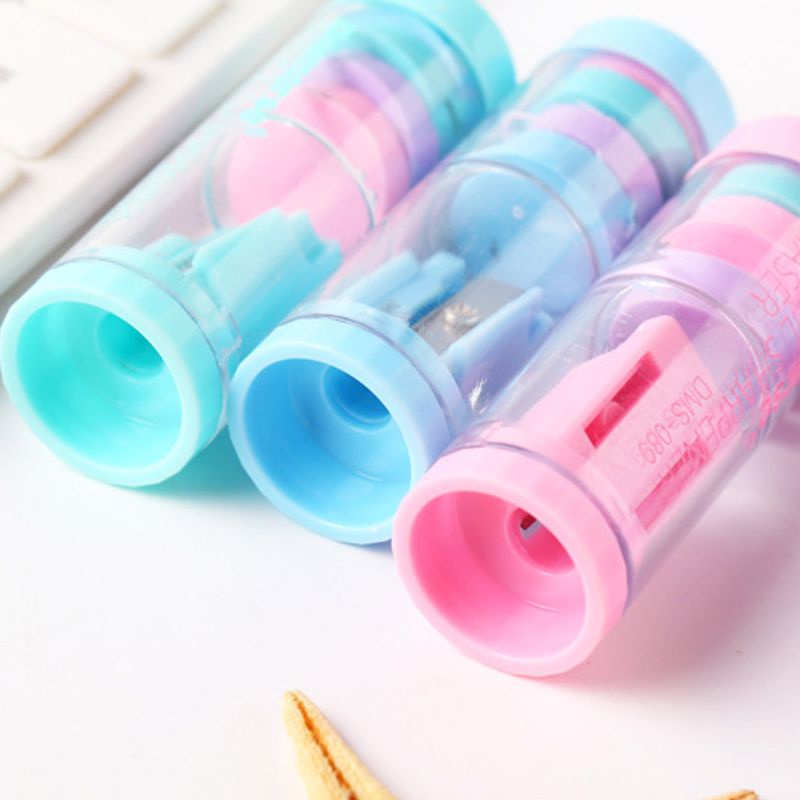 Cục Tẩy Hình Tròn Mini Kèm Đồ Chuốt Bút Chì Tiện Dụng Cho Bé Trai Và Gái