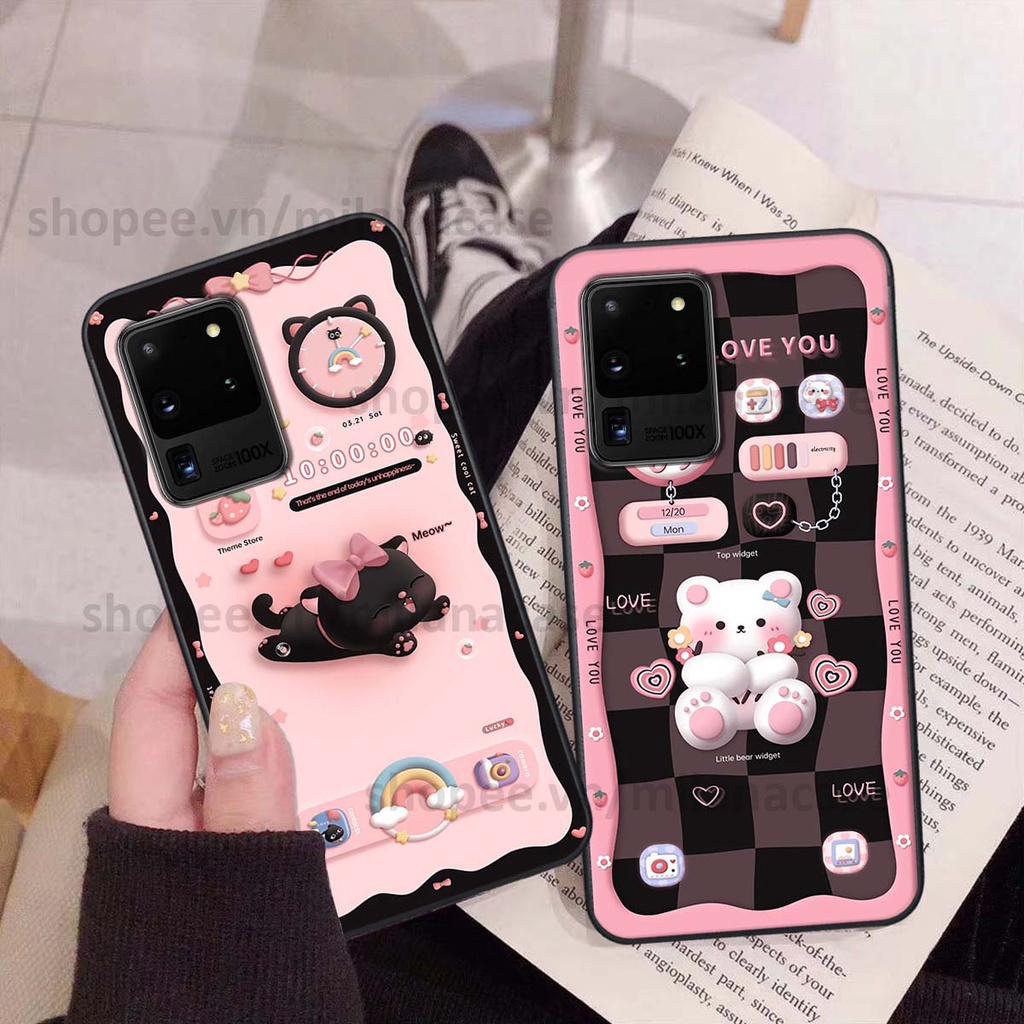 Ốp Samsung S20 Ultra hình đồng hồ icon gấu mèo cute cực dễ thương ngộ nghĩnh