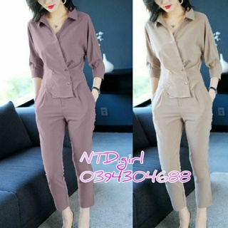 Hàng nhập - Set bộ nữ nút lệch có S, bộ quần áo công sở văn phòng