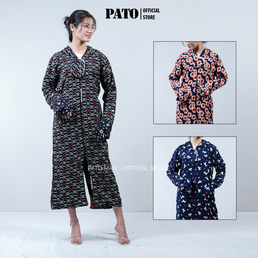 Áo chống nắng toàn thân PATO áo khoác nắng nữ dáng dài vải lanh chất lanh họa tiết