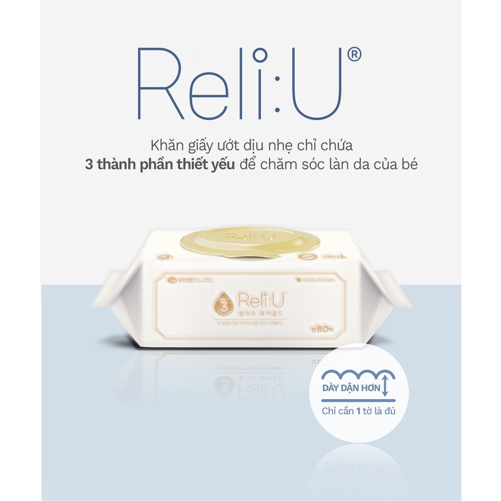 Khăn Giấy Ướt Cao Cấp Hàn Quốc Greenfinger Reli:U Pure Gold Wipes 72 tờ/ 1 Túi Màu Vàng