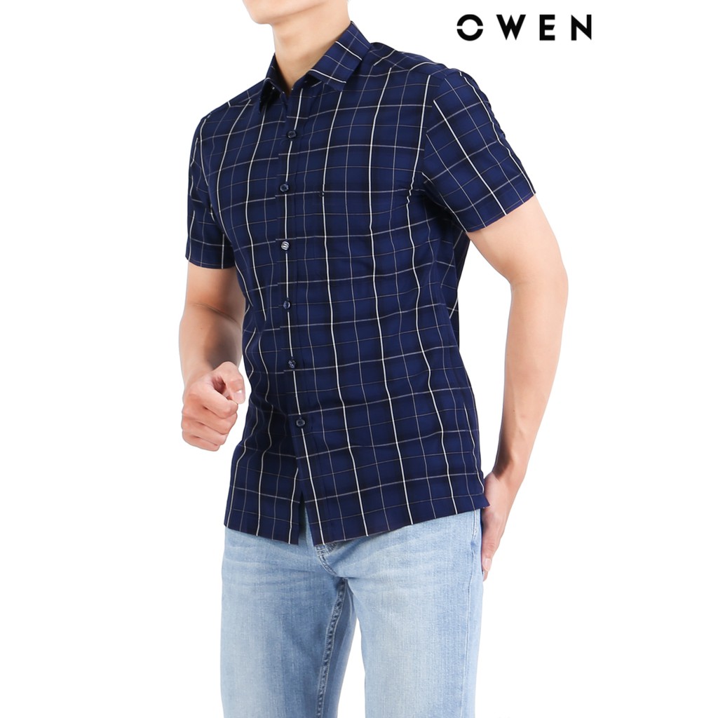 Áo sơ mi ngắn tay Owen Bamboo Bodyfit màu xanh - BA22636NT | BigBuy360 - bigbuy360.vn