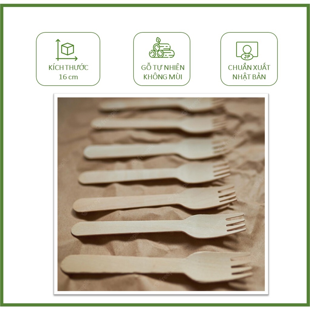 100 nĩa gỗ 16cm xuất khẩu Nhật dùng 1 lần ăn salad, bánh kem, trái cây, take away